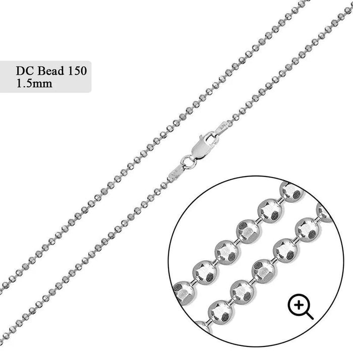 1.5mm Diamond Cut Bead Sterling Silver .925 Chain 18" - InnerVision Crystals