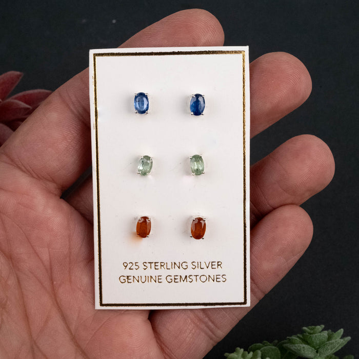 Kyanite 6x4mm Earrings 3 Pack - Blue, Mint & Orange