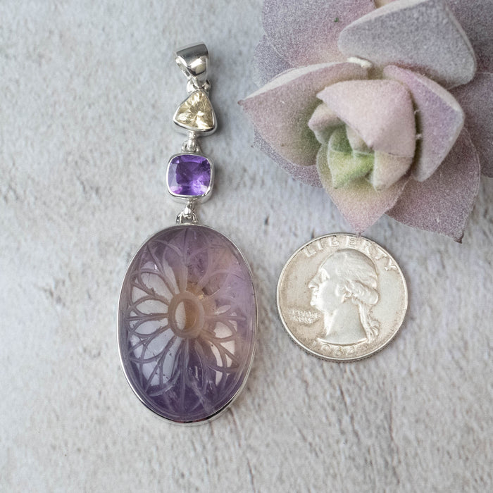 Ametrine, Citrine + Amethyst Pendant .925 Silver - InnerVision Crystals