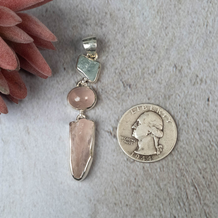 Aquamarine & Rose Quartz Pendant 8.54 g 60x102mm - InnerVision Crystals