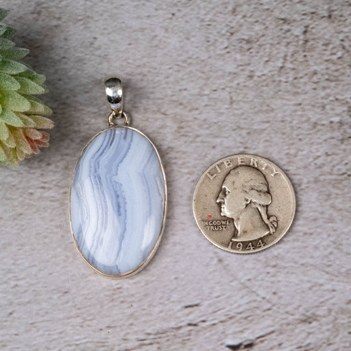 Blue Lace Agate Pendant 10.59 g 48x23mm - InnerVision Crystals