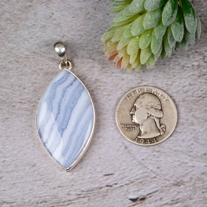 Blue Lace Agate Pendant 12.17 g 53x23mm - InnerVision Crystals