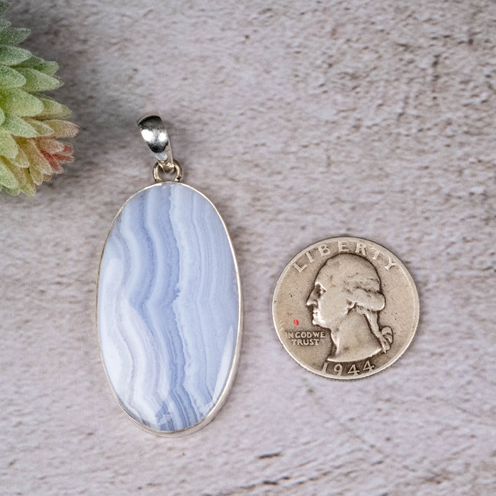 Blue Lace Agate Pendant 12.20 g 55x24mm - InnerVision Crystals