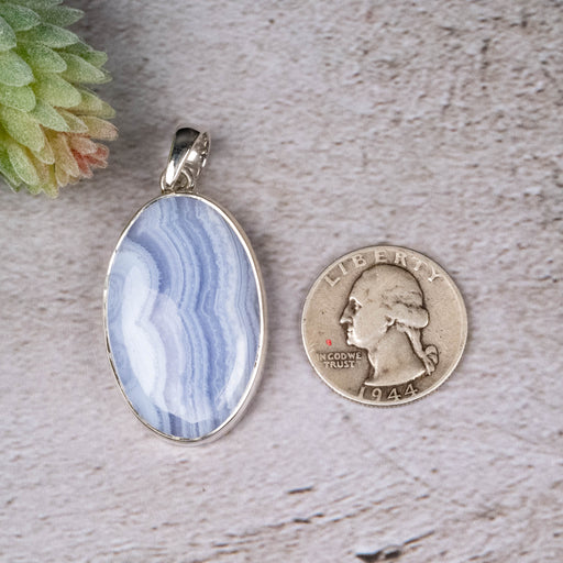 Blue Lace Agate Pendant 14.43 g 46x23mm - InnerVision Crystals