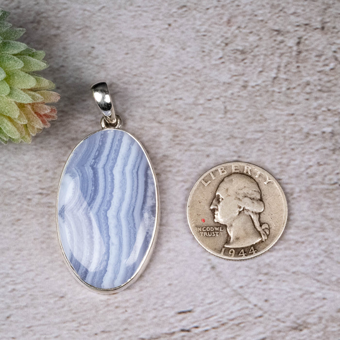 Blue Lace Agate Pendant 15.23 g 52x24mm - InnerVision Crystals