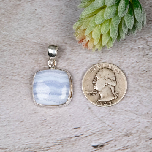 Blue Lace Agate Pendant 7.64 g 35x22mm - InnerVision Crystals