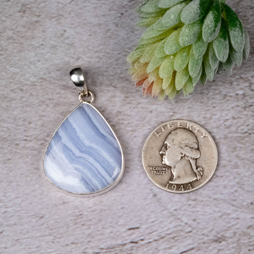 Blue Lace Agate Pendant 9.93 g 43x26mm - InnerVision Crystals