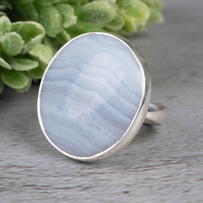 Blue Lace Agate Ring 24mm Size 7.5 Adjustable - InnerVision Crystals