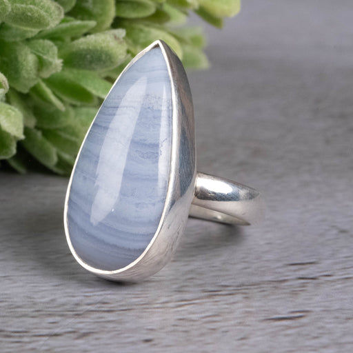 Blue Lace Agate Ring 28x14mm Size 7.5 Adjustable - InnerVision Crystals