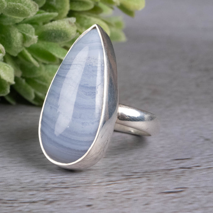 Blue Lace Agate Ring 28x14mm Size 7.5 Adjustable - InnerVision Crystals