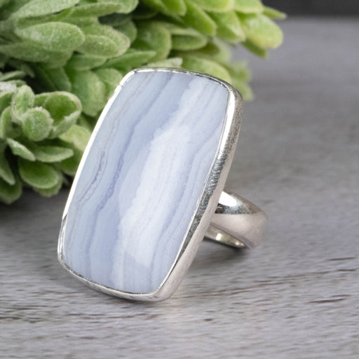 Blue Lace Agate Ring 31x22mm Size 8 Adjustable - InnerVision Crystals