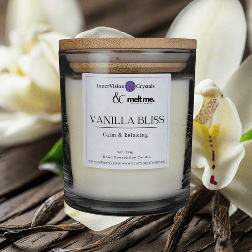 Candle with Herkimer Diamond + Amethyst | Vanilla Bliss - InnerVision Crystals