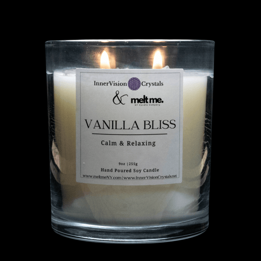 Candle with Herkimer Diamond + Amethyst | Vanilla Bliss - InnerVision Crystals