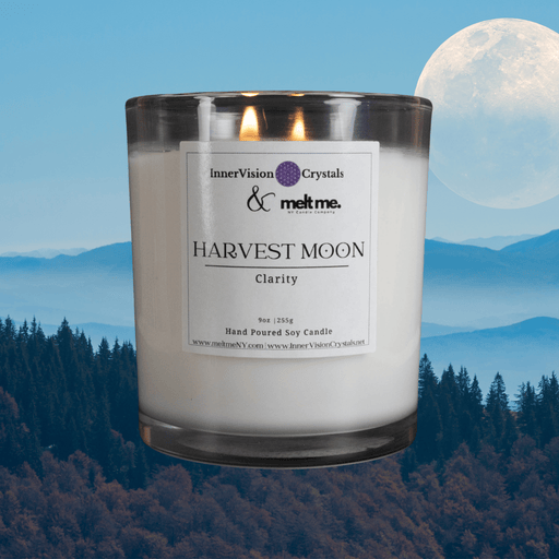 Candle with Herkimer Diamond + Moldavite | Harvest Moon - InnerVision Crystals