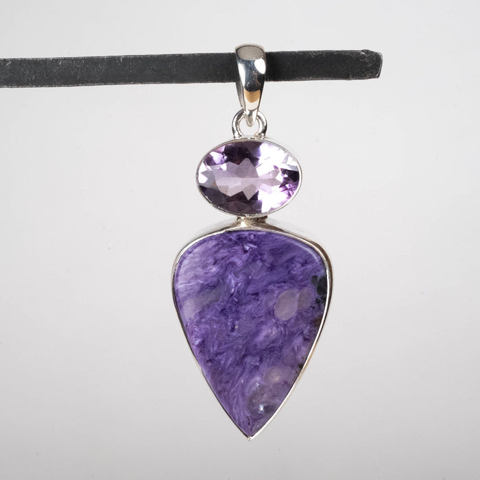 Charoite & Amethyst Pendant 14.38 g 56x23mm - InnerVision Crystals