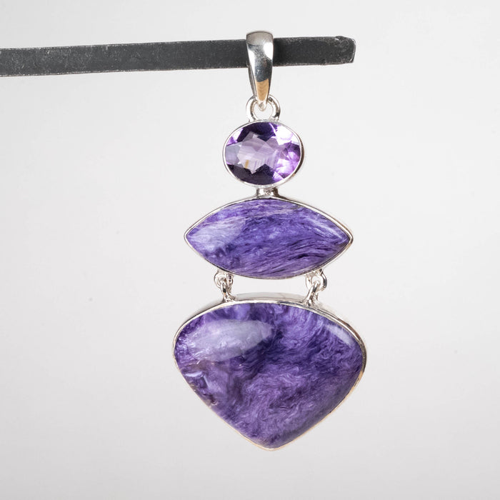 Charoite & Amethyst Pendant 14.77 g 62x29mm - InnerVision Crystals