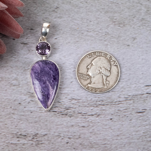 Charoite & Amethyst Pendant 8.33 g 51x17mm - InnerVision Crystals