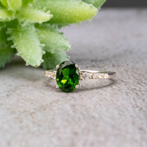 Chrome Diopside & White Topaz Ring 8x6mm Size 6 - InnerVision Crystals