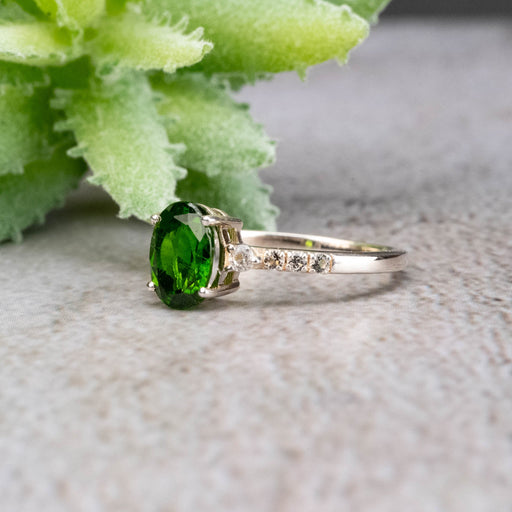 Chrome Diopside & White Topaz Ring 8x6mm Size 6 - InnerVision Crystals