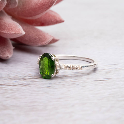 Chrome Diopside & White Topaz Ring 8x6mm Size 6 - InnerVision Crystals