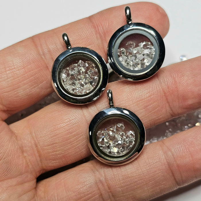 Herkimer Diamond Quartz Crystals Locket Pendant - Stainless Steel 20mm - InnerVision Crystals