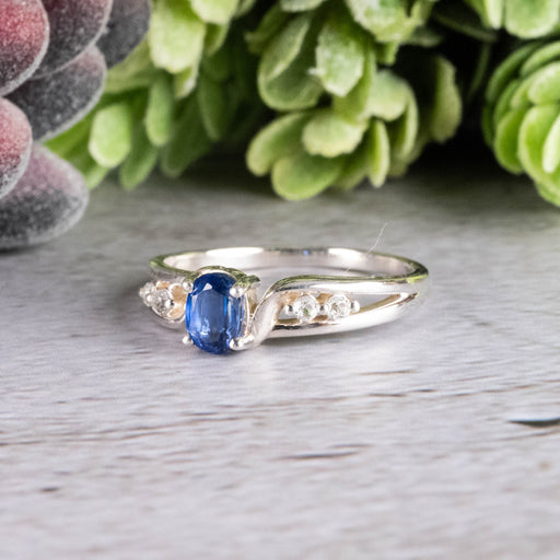 Kyanite and White Topaz Ring 6x4mm Size 8 - InnerVision Crystals