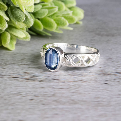 Kyanite with White Topaz Ring 8x6mm Size 9 - InnerVision Crystals