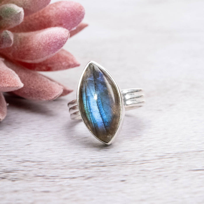 Labradorite Ring 18x9mm Size 5.5 - InnerVision Crystals