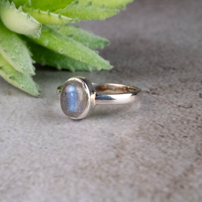 Labradorite Ring 8x6mm Size 6 - InnerVision Crystals