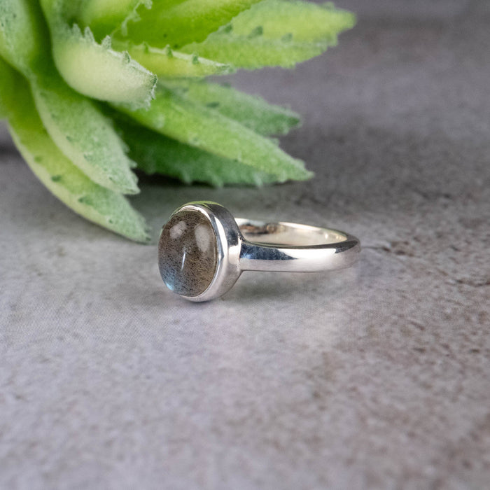 Labradorite Ring 8x6mm Size 6 - InnerVision Crystals