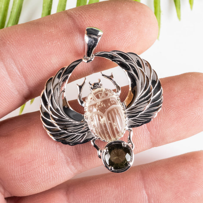 Libyan Desert Glass Scarab + Moldavite Pendant - Limited Edition - InnerVision Crystals