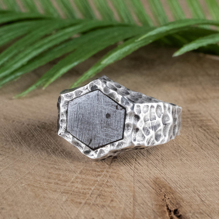 Meteorite Ring 12x11 Hammered Silver Size 10 - InnerVision Crystals