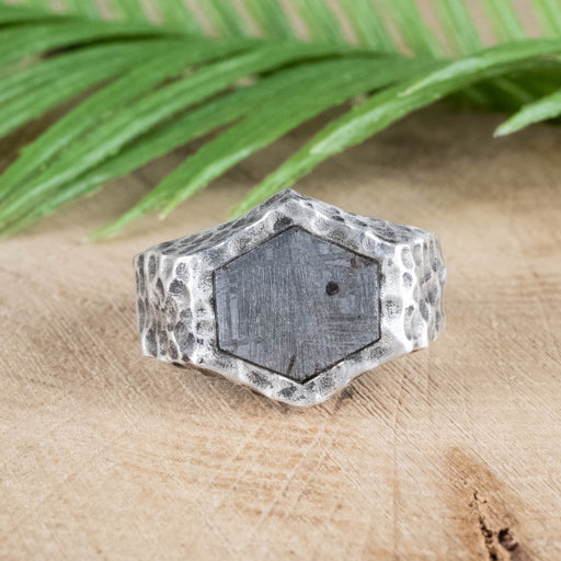 Meteorite Ring 12x11 Hammered Silver Size 10 - InnerVision Crystals