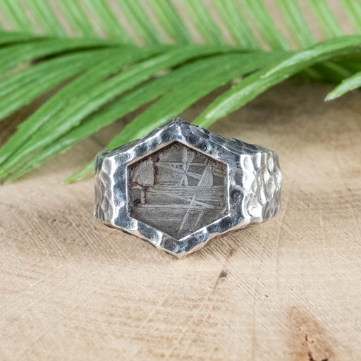 Meteorite Ring 12x11 Hammered Silver Size 8 - InnerVision Crystals