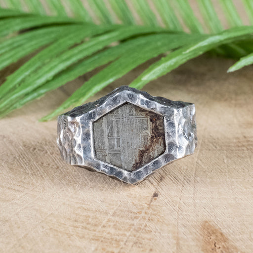 Meteorite Ring 12x11 Hammered Silver Size 9 - InnerVision Crystals