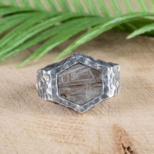 Meteorite Ring 12x11 Hammered Silver Size 9 - InnerVision Crystals