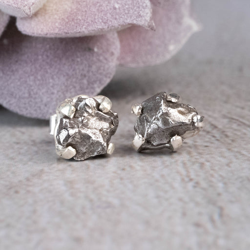 Meteorite Stud Earrings 8mm - 10mm .925 Silver - InnerVision Crystals