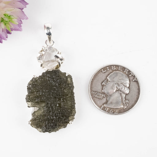 Moldavite + Herkimer Diamond Pendant 8.33 g 51x23mm - InnerVision Crystals