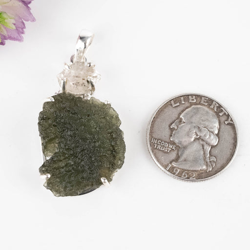 Moldavite + Herkimer Diamond Pendant 8.44 g 45x22mm - InnerVision Crystals