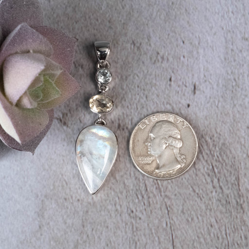 Moonstone, Citrine, Blue Topaz Pendant .925 Silver - InnerVision Crystals