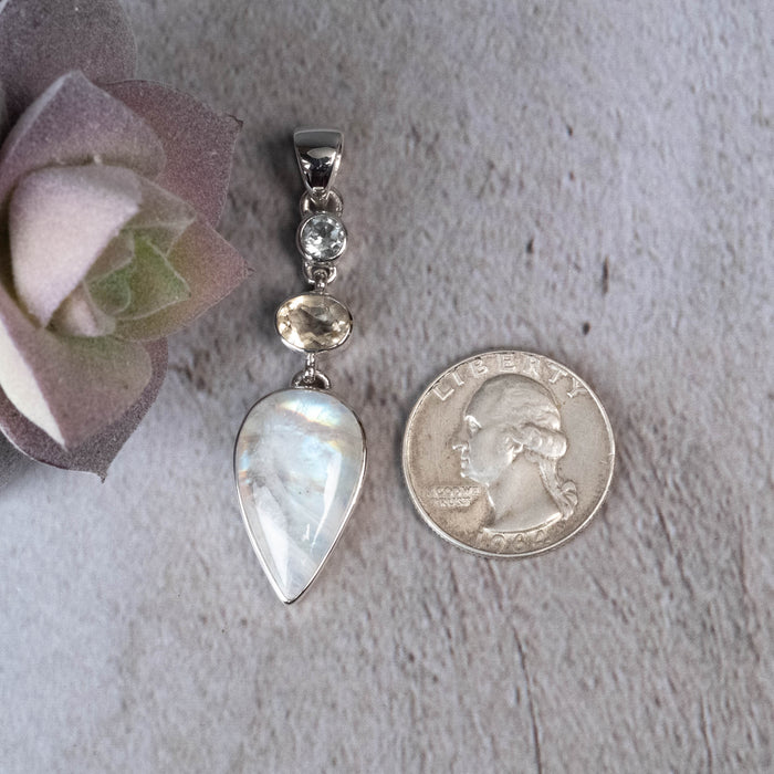 Moonstone, Citrine, Blue Topaz Pendant .925 Silver - InnerVision Crystals