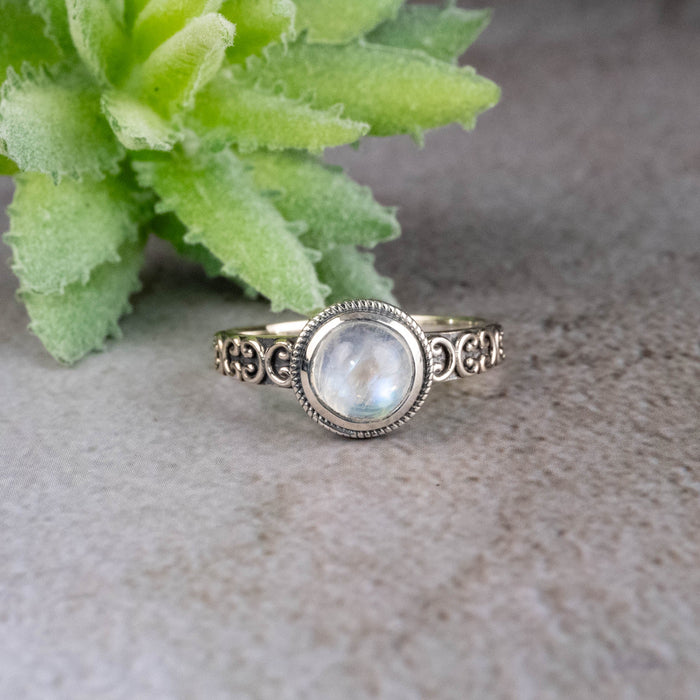 Moonstone Ring 7mm Size 9 - InnerVision Crystals