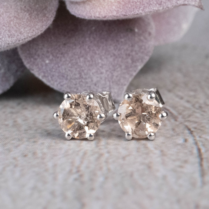 Morganite Stud Earrings 6mm .925 Silver - InnerVision Crystals