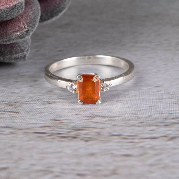 Orange Kyanite and White Topaz Ring 6x4mm Size 6 - InnerVision Crystals