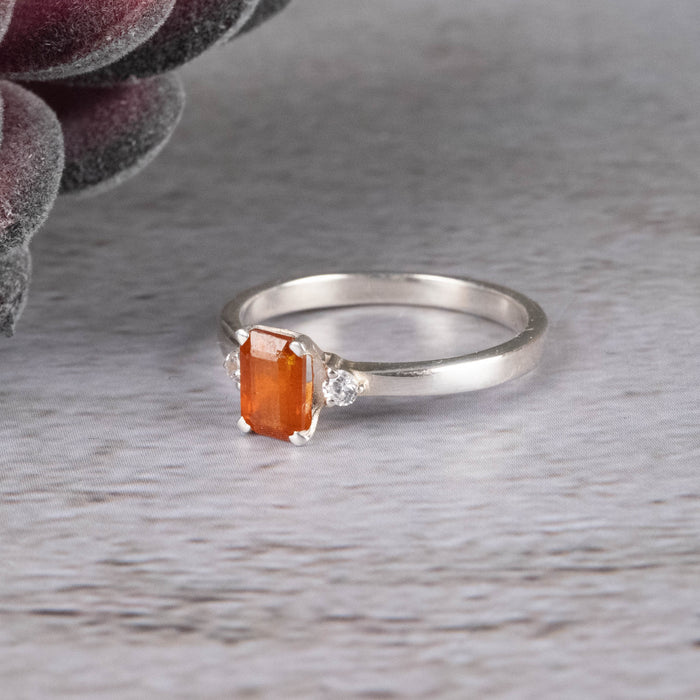 Orange Kyanite and White Topaz Ring 6x4mm Size 6 - InnerVision Crystals