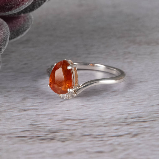 Orange Kyanite and White Topaz Ring 8x6mm Size 6 - InnerVision Crystals