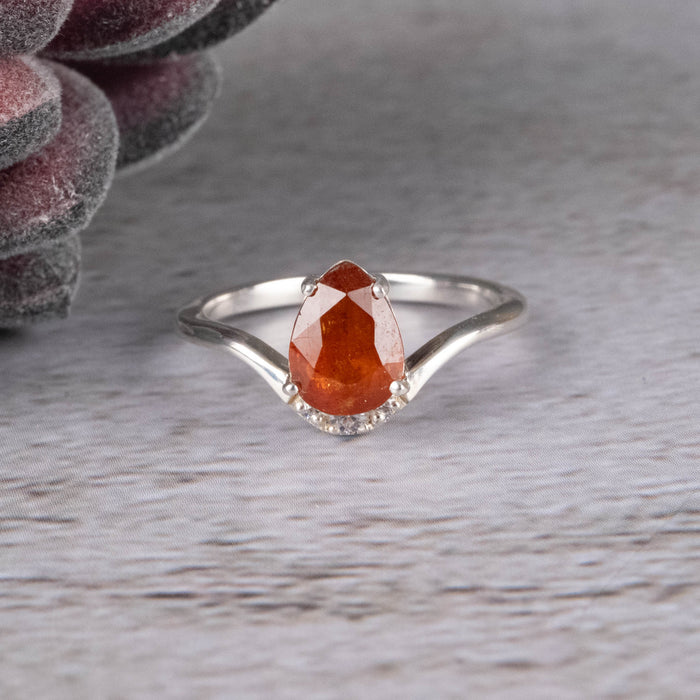 Orange Kyanite and White Topaz Ring 8x6mm Size 6 - InnerVision Crystals