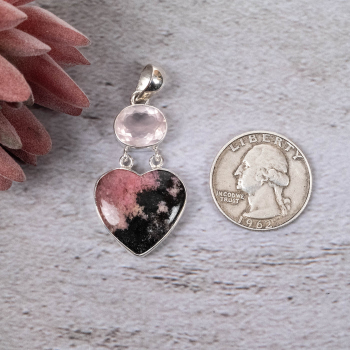 Rhodonite & Rose Quartz Pendant 9.13 g 46x22mm - InnerVision Crystals