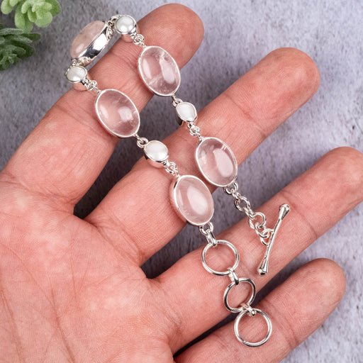 Rose Quartz + Pearl Adjustable Bracelet .925 - InnerVision Crystals