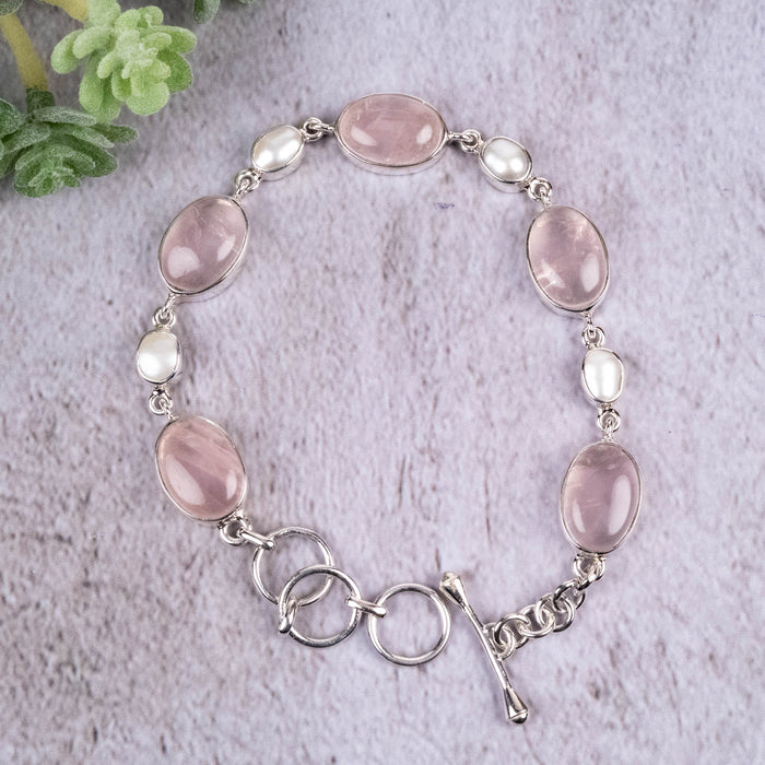 Rose Quartz + Pearl Adjustable Bracelet .925 - InnerVision Crystals